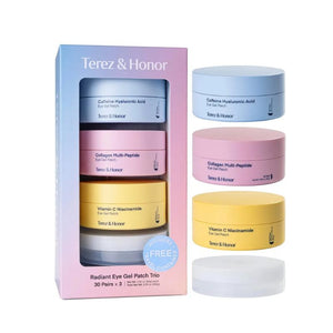 TEREZ & HONOR Eye Patches Trio Set with Caffeine, Collagen & Vitamin C - Travel Case Included